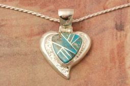 Calvin Begay Genuine Kingman Turquoise Sterling Silver Heart Pendant